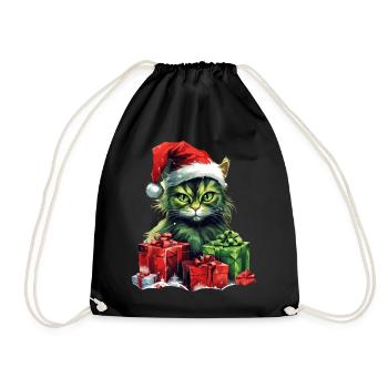 Katze Weihnachten Weihnachtselfe Geschenke Mütze - Turnbeutel - Schwarz - Vorne