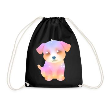 cute sparkly dog - colorful puppy - kawaii - Drawstring Bag - black - Front