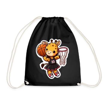 Baby giraffe throwing basket - Drawstring Bag - black - Front