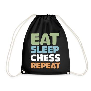 retro chess funny sayings eat sleep repeat - Drawstring Bag - black - Front