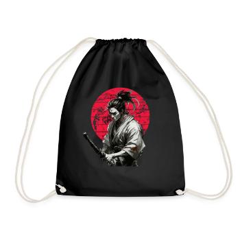 Japanese Samurai Graphic Vintage - Drawstring Bag - black - Front