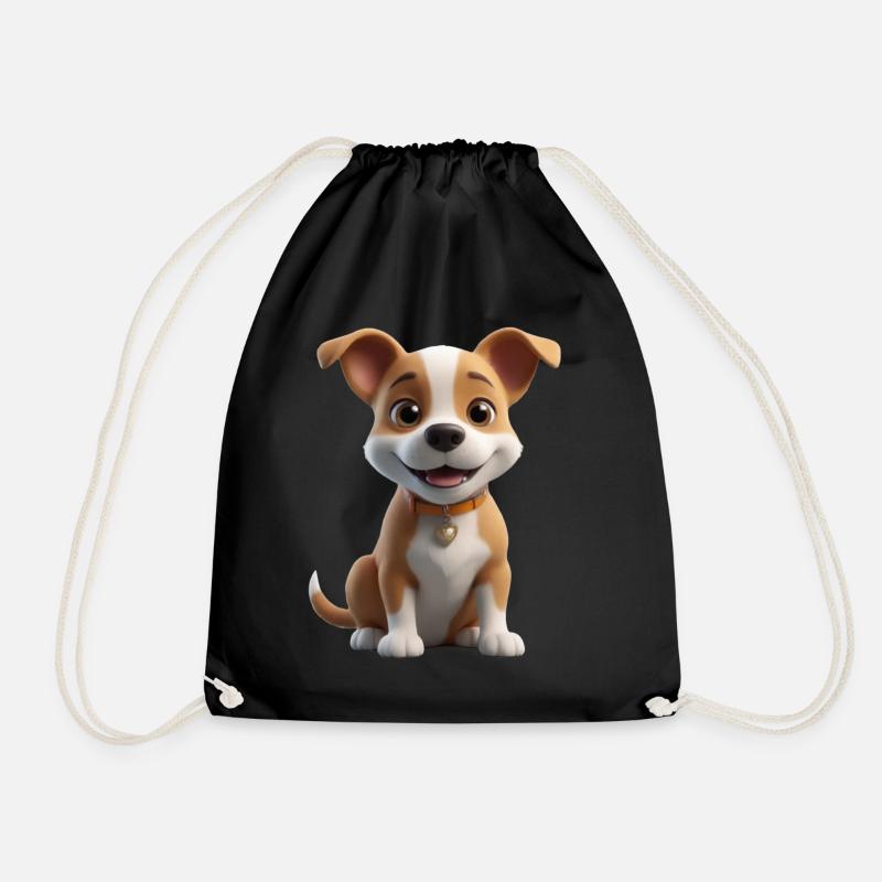 Cute puppy with heart - Drawstring Bag - black