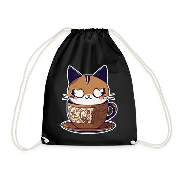 Cute Coffee Cat - Drawstring Bag - black - Front