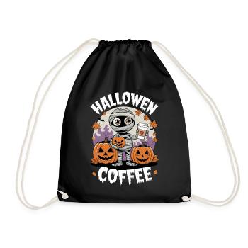 Halloween-Mumie mit Kürbissen und Kaffee - Turnbeutel - Schwarz - Vorne