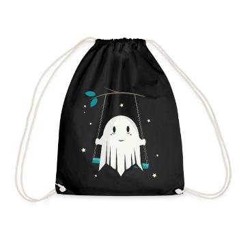 Cheerful Ghost on the Swing with Stars - Drawstring Bag - black - Front