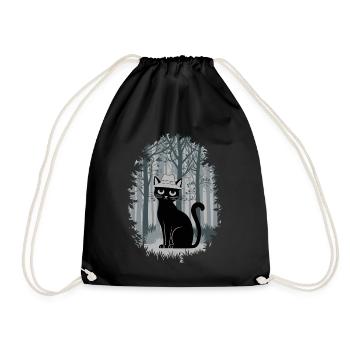 Cottagecore Cat in the Woods with Hat - Drawstring Bag - black - Front