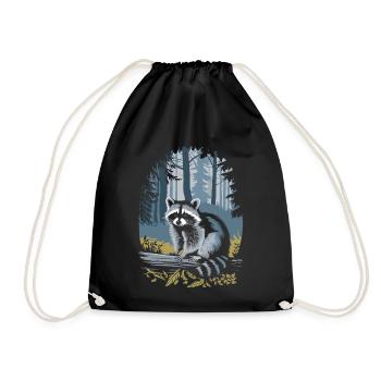 Raccoon in Cottagecore Forest - Drawstring Bag - black - Front