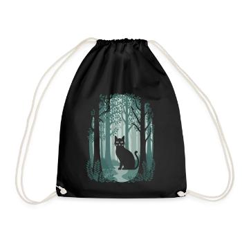 Chat magique de la forêt Cottagecore dans la forêt de contes de fées - Sac de sport léger - noir - Devant