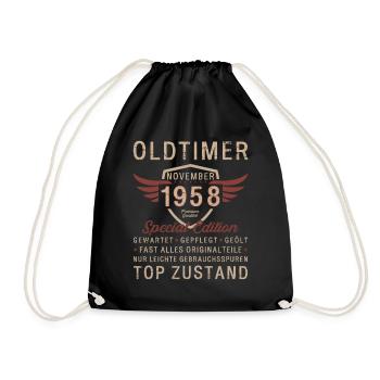 66. Geburtstag Oldtimer November 1958 Jahrgang 58 - Turnbeutel - Schwarz - Vorne