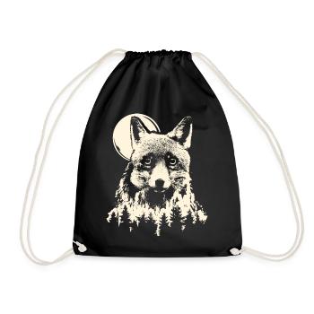 Fox Forest Moon Nature Tree Moonlight Animals Symbol - Drawstring Bag - black - Front