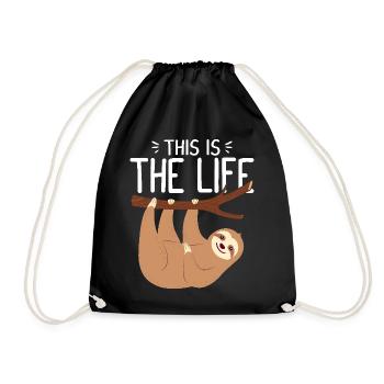 This Is the Life Funny Sloth Cute Hanging Animal - Drawstring Bag - black - Front