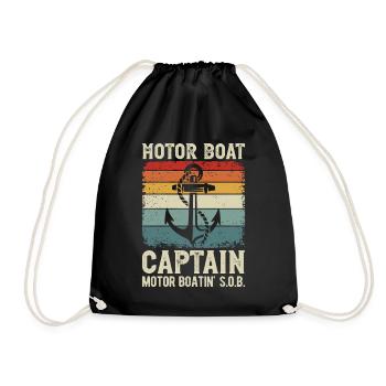 Motor Boat Captain Anchor Motor Boating - Drawstring Bag - black - Front