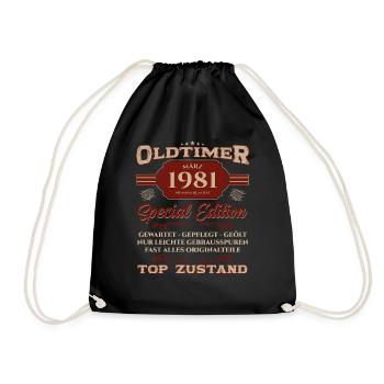 44. Geburtstag Oldtimer März Jahrgang 1981 - Turnbeutel - Schwarz - Vorne