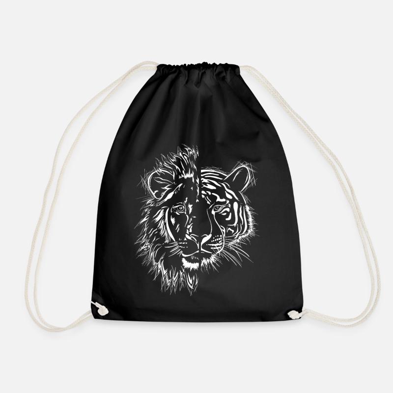 halb Löwe halb Tiger - Turnbeutel - Schwarz