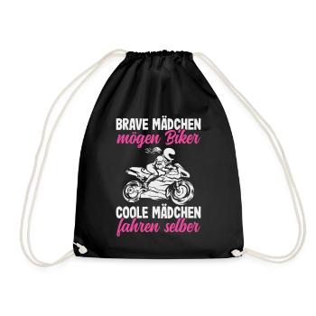 Motorrad Bikerin Motorradfahrerin Biker Frau - Turnbeutel - Schwarz - Vorne
