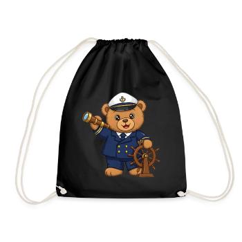 Teddy Bear Captain at Sea - Drawstring Bag - black - Front