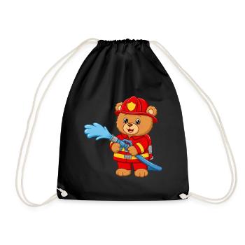 Teddy bear firefighter with hose - Drawstring Bag - black - Front
