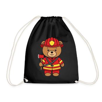 Teddybär Feuerwehrmann - Turnbeutel - Schwarz - Vorne