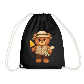 Teddybär Archäologe - Turnbeutel - Schwarz - Vorne