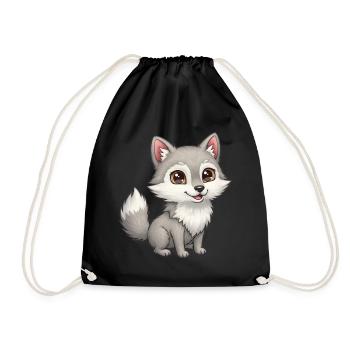 Animal Cartoon Wolf - Drawstring Bag - black - Front