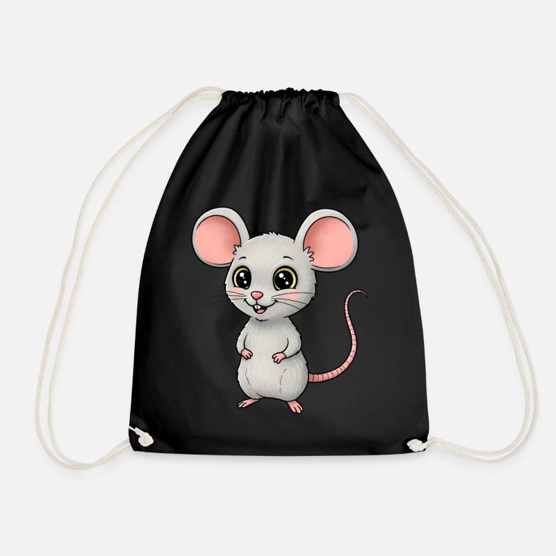 Animal Cartoon Mouse - Drawstring Bag - black