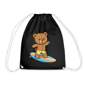 Teddybär Surfer - Turnbeutel - Schwarz - Vorne