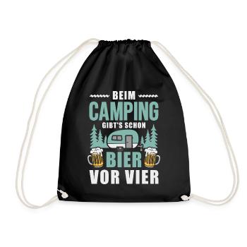 Camping Bier vor vier Wohnwagen Camper - Turnbeutel - Schwarz - Vorne