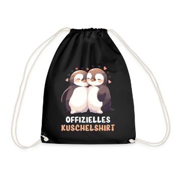 Official Cuddly Shirt Penguins Love Heart Sweet - Drawstring Bag - black - Front