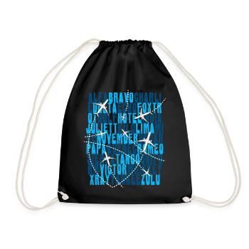 Pilot Aviation Alphabet Air Traffic Controller Airplane - Drawstring Bag - black - Front