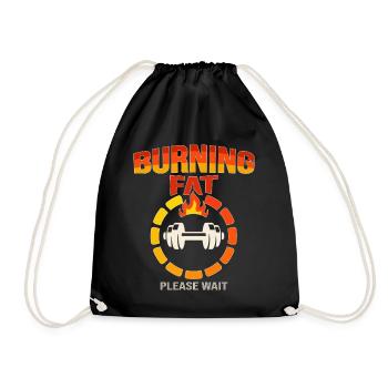 Burning Fat Please Wait – Funny Gym & Fitness Moti - Drawstring Bag - black - Front