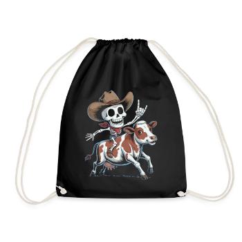 Skelett-Cowboy reitet Kalb - Turnbeutel - Schwarz - Vorne