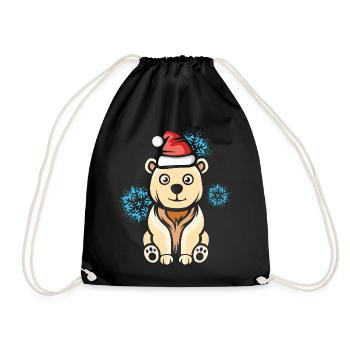 Christmas Polar Bear with Snowflakes - Drawstring Bag - black - Front