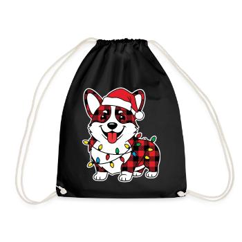 Hund Corgi Weihnachten Plaid Rot Plaid - Turnbeutel - Schwarz - Vorne