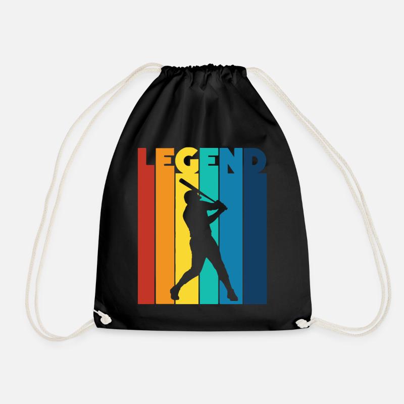 Baseball Legend Retro Batting Player Fan - Drawstring Bag - black