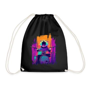 Wild Cat on the Drums - Motif for Rock Musicians - Drawstring Bag - black - Front