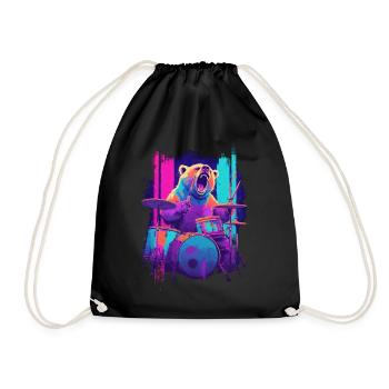 Wilder Bär am Schlagzeug - Rock Drummer Geschenk - Turnbeutel - Schwarz - Vorne