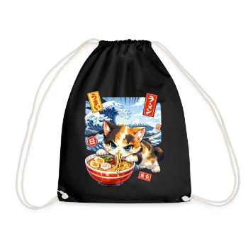 Japon Cat Ramen Nouilles Motif Vague Rétro - Sac de sport léger - noir - Devant
