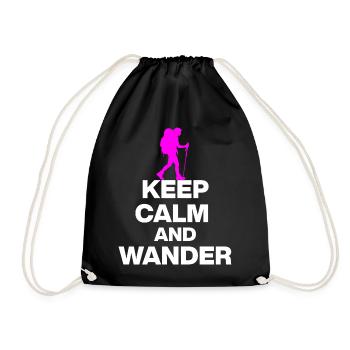 KEEP CALM AND WANDER!, HIKEING LAUFEN TRAIL PINK w - Turnbeutel - Schwarz - Vorne