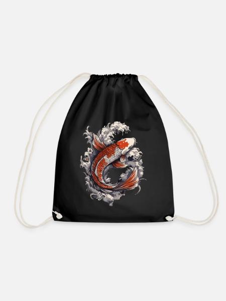 Koi in the Rush of the Waves - Drawstring Bag - black