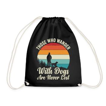 Those Who Wander With Dogs Retro Sunset - Drawstring Bag - black - Front