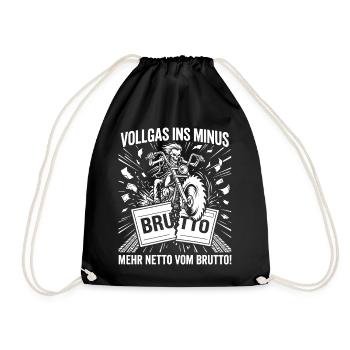 Vollgas Ins Minus, Motorrad Skelett - Turnbeutel - Schwarz - Vorne