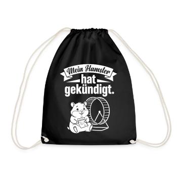 My hamster quit hamster wheel humor - Drawstring Bag - black - Front