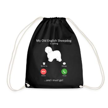 Old English Sheepdog Calling Phone Screen - Drawstring Bag - black - Front