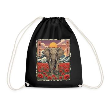 Elefant Kawaii - Turnbeutel - Schwarz - Vorne