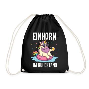 Einhorn im Ruhestand – Geschenk zum Renteneintritt - Turnbeutel - Schwarz - Vorne