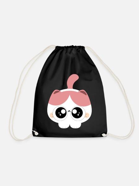 Bubblegum Eyes Cat - Drawstring Bag - black