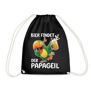 Bier findet der Papa geil – Papagei Shirt - Turnbeutel - Schwarz - Vorne
