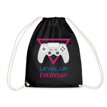 Level Up Everyday Gamer - Turnbeutel - Schwarz - Vorne