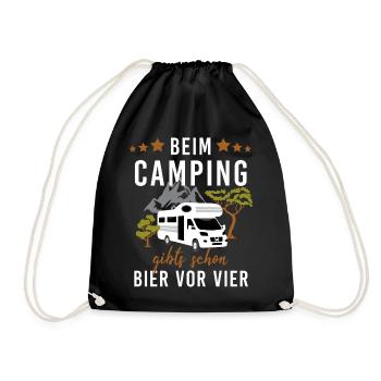 Beim Camping – Bier vor Vier! Wohnwagen - Turnbeutel - Schwarz - Vorne