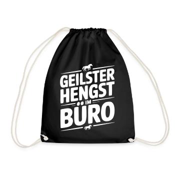 Geiler Hengst im Büro Bürosprüche Mann Lustig Fun - Turnbeutel - Schwarz - Vorne
